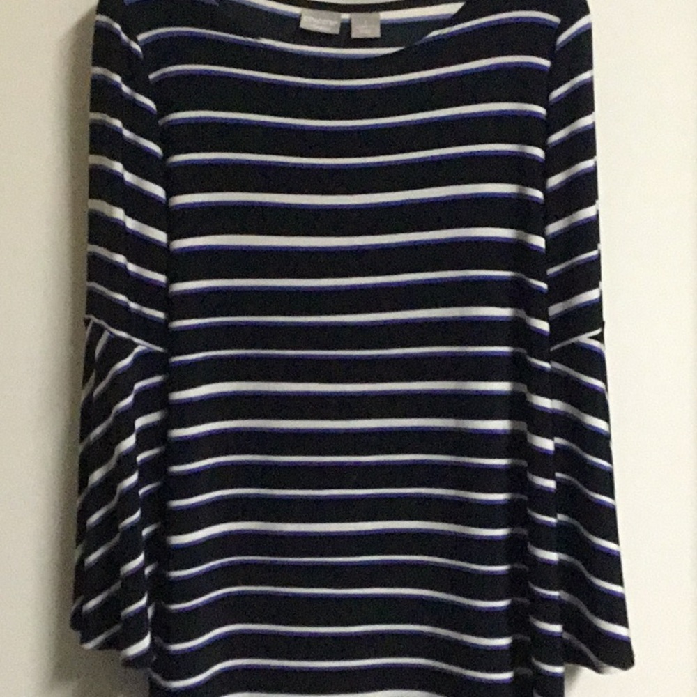 Chico’s Travelers Navy knit tunic, bell sleeves, Size 1